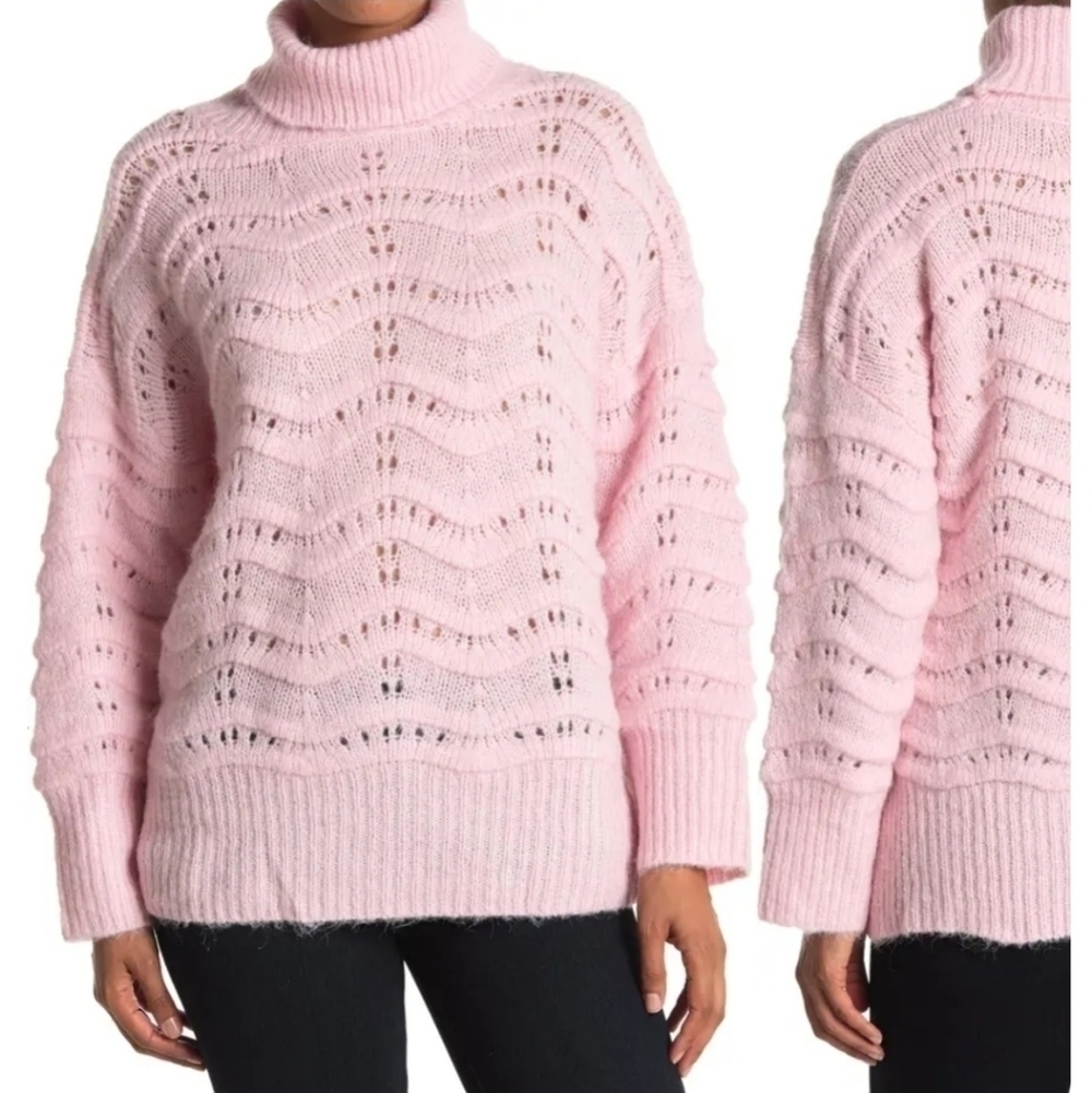 NEW FRNCH Cable Knit Turtleneck Pink Sweater